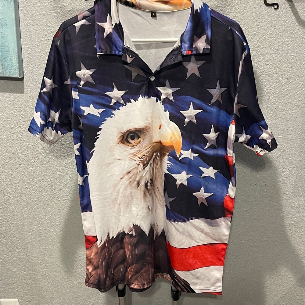 Eagle and Flag Graphic Polo Shirt